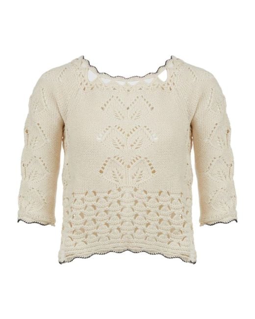 Isabel Marant White Cropped Boat-Neck Crochet Sweater