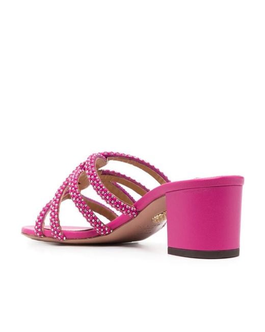 Aquazzura Pink 60Mm Crystal-Embellished Mules