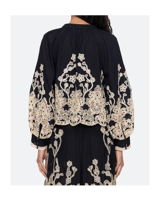 Sea Black Gracelyn Lace-Trimmed Embroidered Blouse