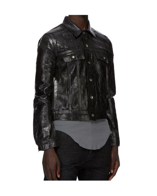 Rick Owens Black Long-Sleeved Denim Jacket for men