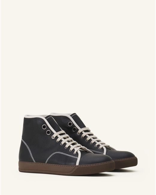Lanvin Black Leather Lace-Up Sneakers for men
