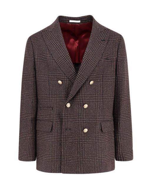 Brunello Cucinelli Brown Prince Of Wales Blazer for men