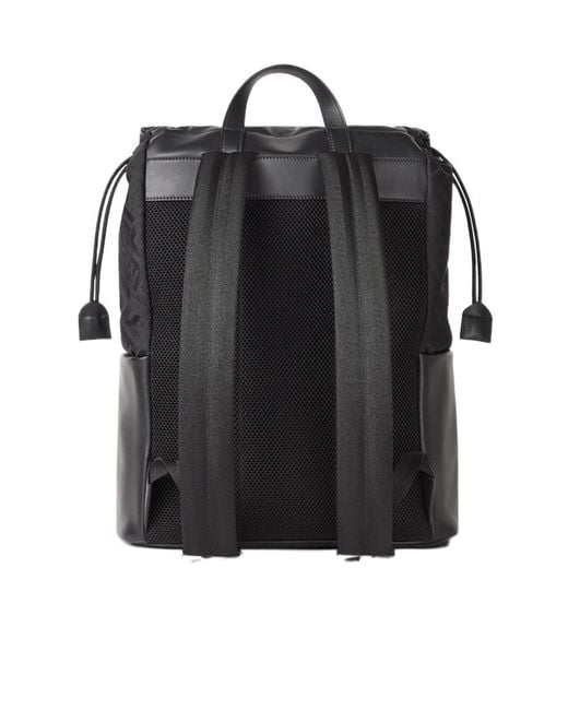 Fendi Black Flux Ff Motif Drawstring Backpack for men