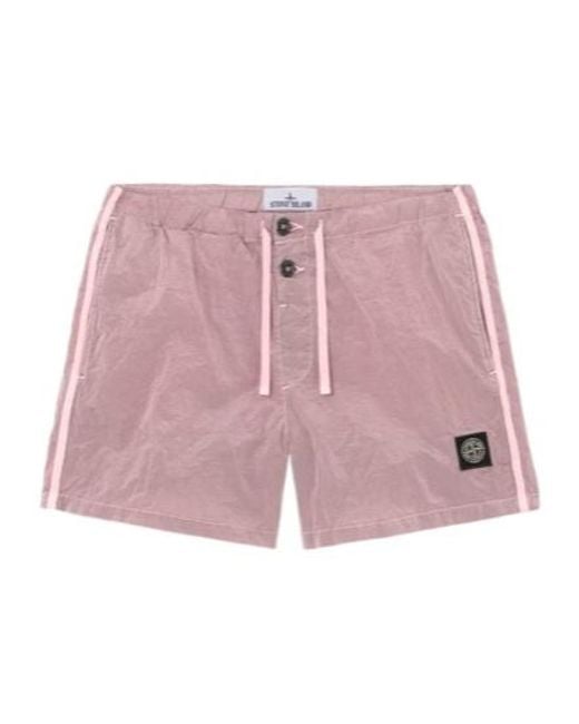 Stone Island Pink Logo Patch Drawstring Shorts for men