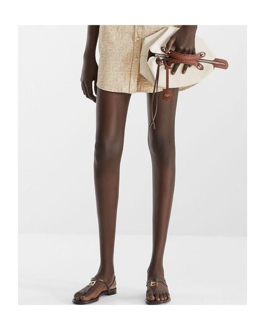 Fendi Brown Ffold Logo Plaque Thong Sandals