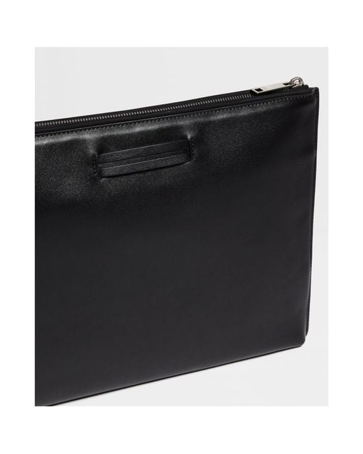 Zegna Black Leather Clutch Bag for men