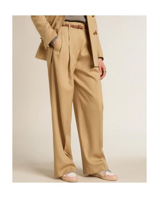 Golden Goose Deluxe Brand Natural Logo Patch Pleated Pants