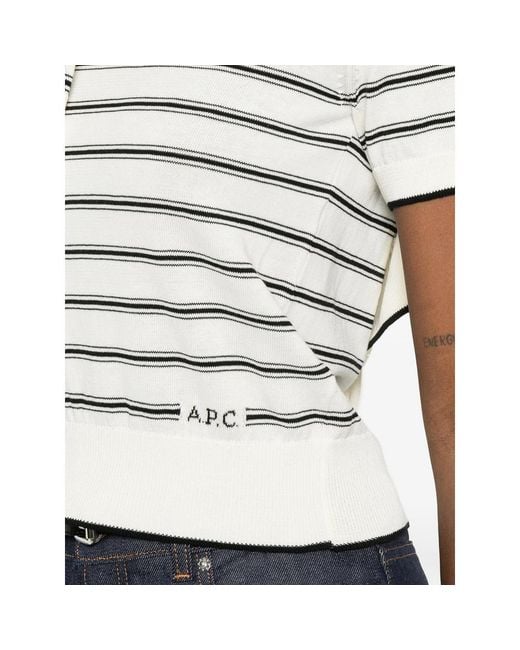 A.P.C. White Striped Short Sleeve T-Shirt