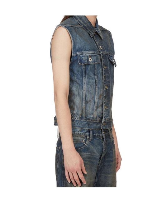 Rick Owens Blue Buttoned Denim Gilet for men
