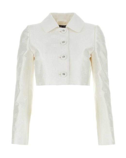 Dolce & Gabbana White Dg Logo Quilted Jacquard Jacket