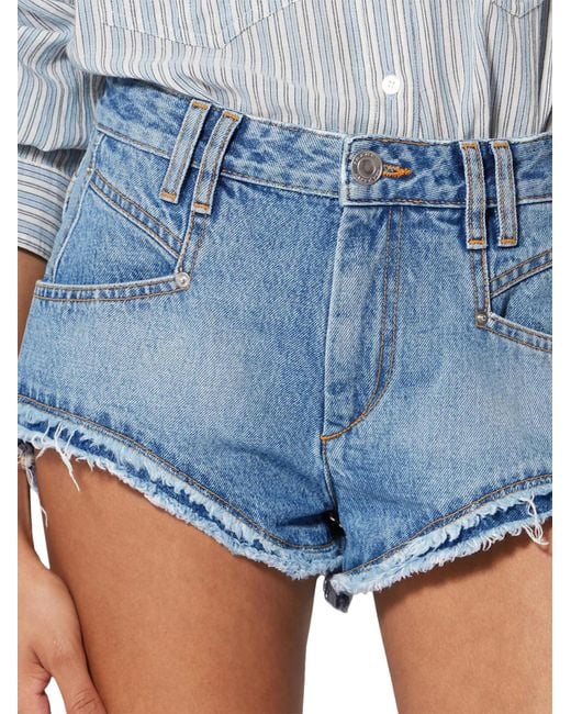 Isabel Marant Blue Light Denim Shorts With Frayed Hem