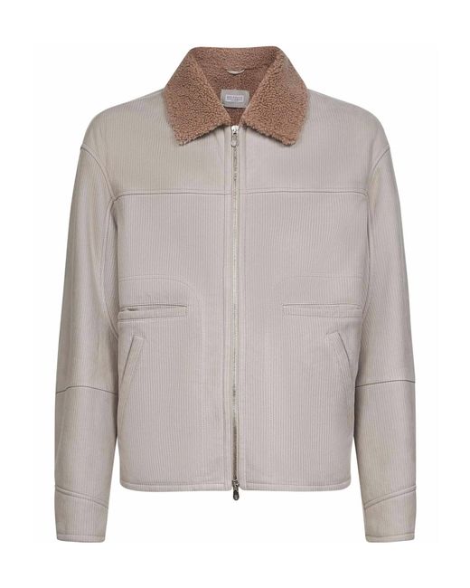 Brunello Cucinelli Gray Long Sleeved Zip-Up Jacket for men