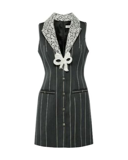 Alessandra Rich Black Pinstripe Wool-Blend Minidress