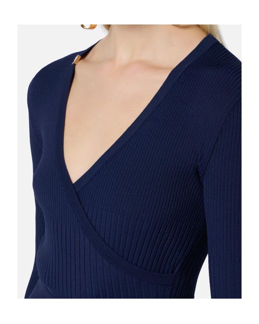Elisabetta Franchi Blue Wrap Knit Dress