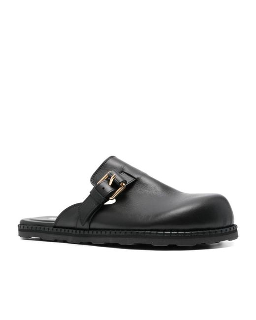 Moschino Black Buckle Detailed Round Toe Mules for men