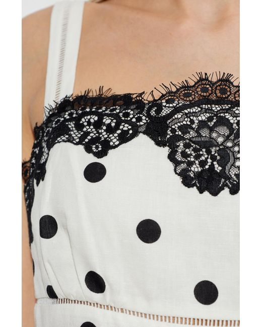 Self-Portrait White Polka Dot-Pattern Lace-Detail Maxi Dress