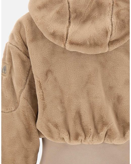 Moose Knuckles Natural Logo Patch Faux Fur Jacket