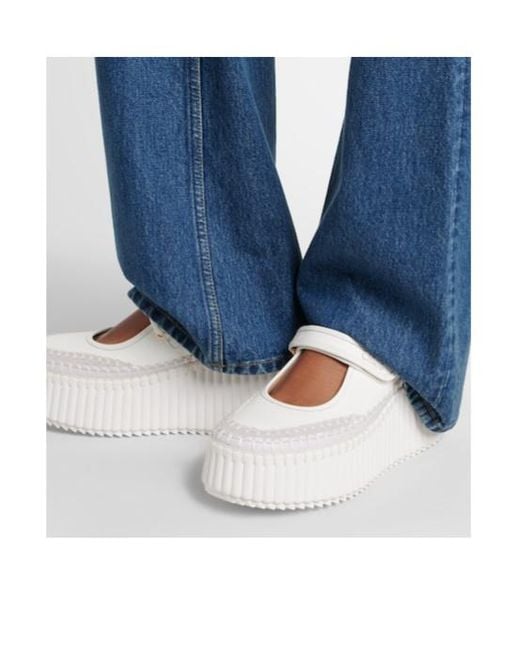 Chloé White Nama Suede-Trimmed Leather Platform Sneakers