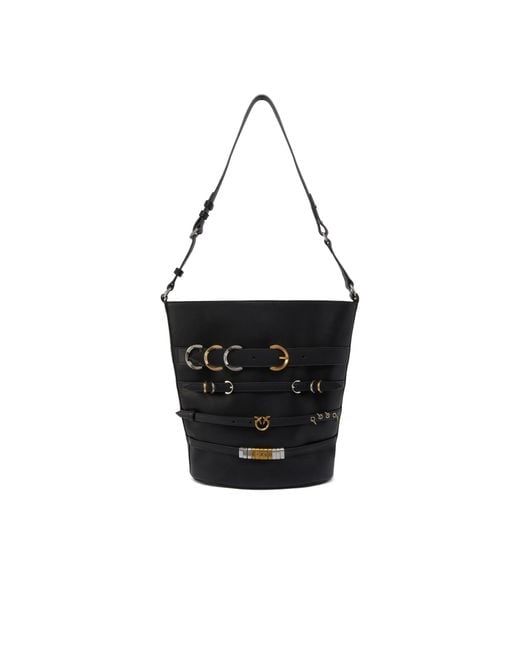 Pinko Black Large Strapped Bucket Bag