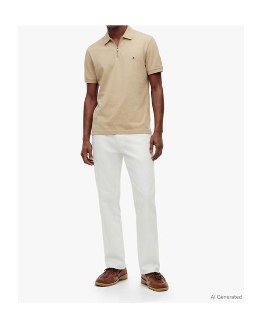 Tommy Hilfiger Natural Zip-Neck Logo-Detail Polo Shirt for men
