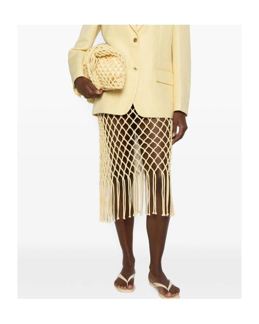 Frankie Shop Natural Fringed Knit Skirt