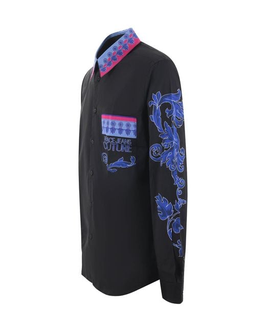 Versace Jeans Blue Couture Pattern-Printed Button-Up Shirt for men