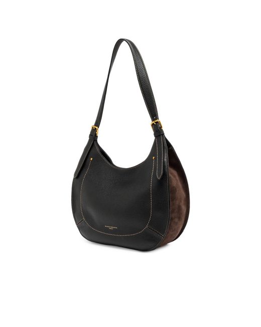Gianni Chiarini Black Gabry Grained Contrast-Stitch Shoulder Bag