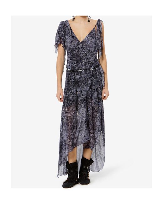 Isabel Marant Blue Tylena Asymmetric Ruffled Dress