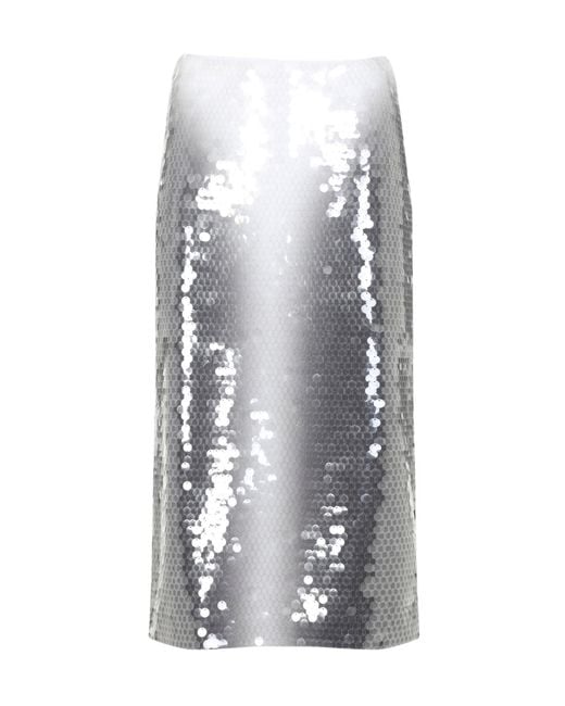 Sportmax White Toano Allover Sequin Embellished Midi Skirt
