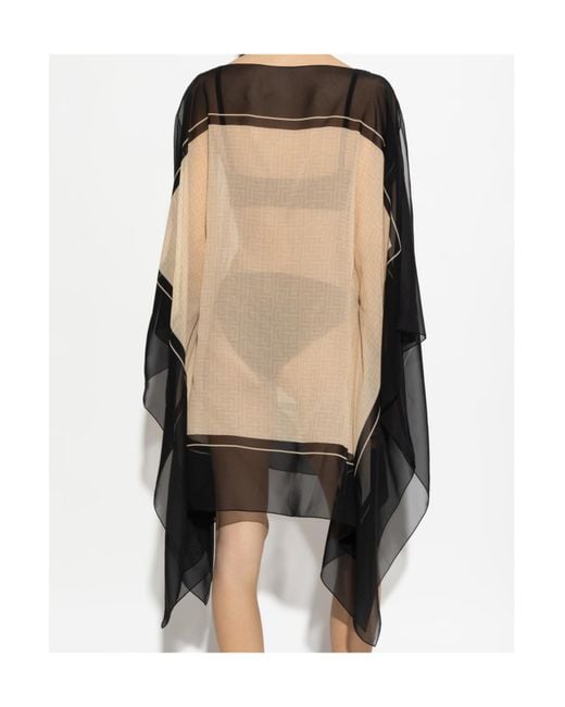 Balmain Black Sheer Monogram Border Poncho