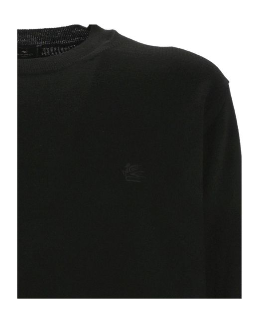 Etro Black Pegaso Embroidered Crewneck Jumper for men