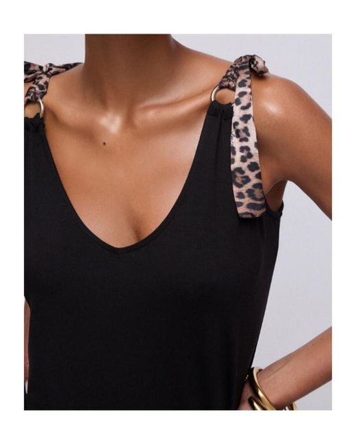 Liu Jo Black Top With Animal-Print Bows