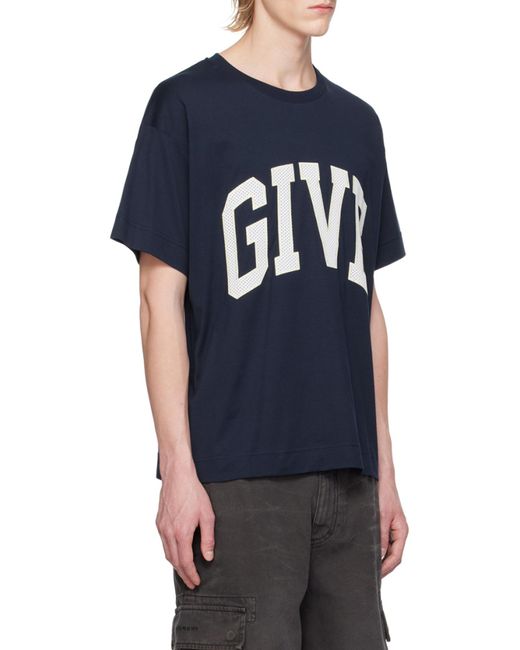 Givenchy Blue Logo Embroidered Crewneck T-Shirt for men
