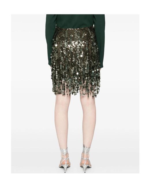 Blumarine Green Sequin-Embellished Fringed Mini Skirt
