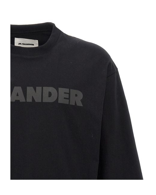 Jil Sander Blue Logo Printed Long-Sleeved T-Shirt