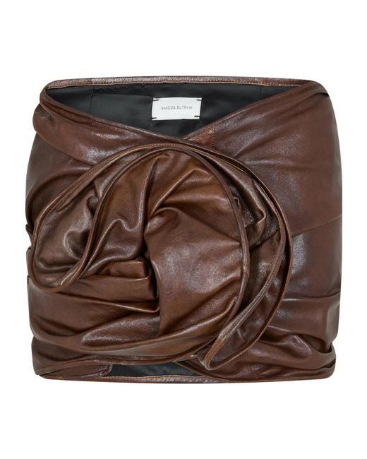 Magda Butrym Brown Slim-Fit Pleated Midi Skirt