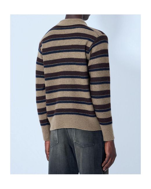 Ssstein Black Striped Knitted Polo Shirt for men