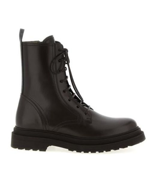 Brunello Cucinelli Black Lace-Up Pull-Tab Boots