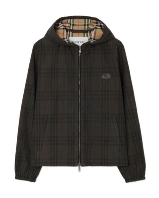 Burberry Black Check Cotton Newport Hooded Jacket for men