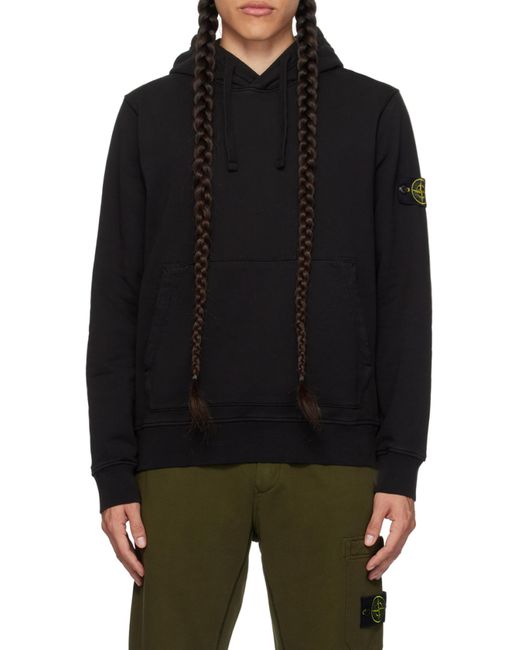 Stone Island Black Logo Patch Drawstring Hoodie for men
