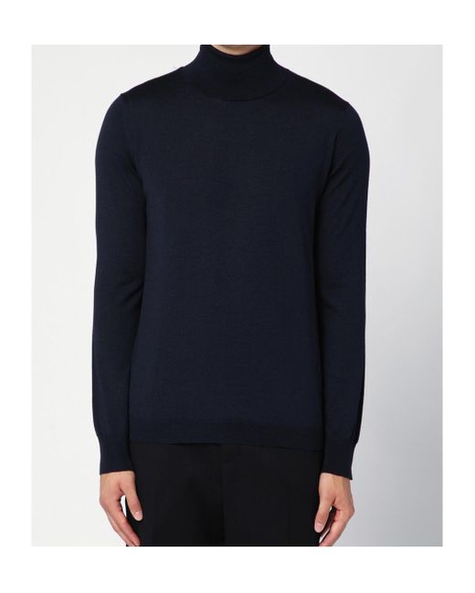 Maison Margiela Blue Roll-Neck Four-Stitch Knitted Jumper for men