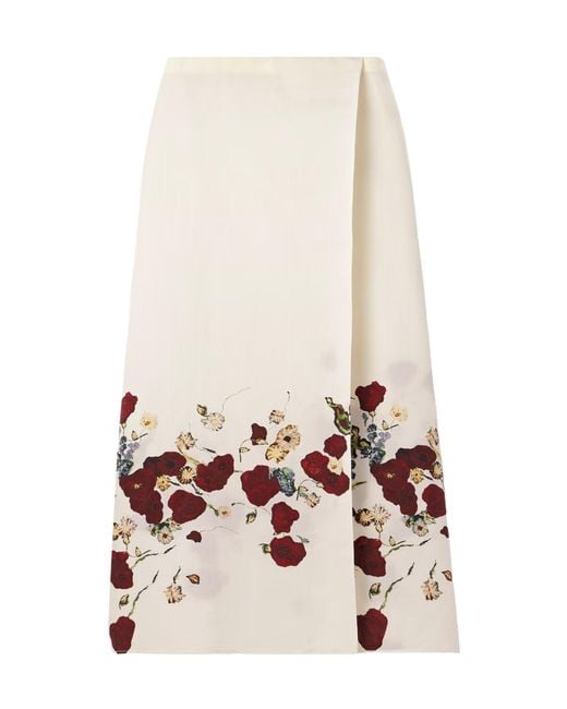 Khaite White Floral Printed Midi Skirt