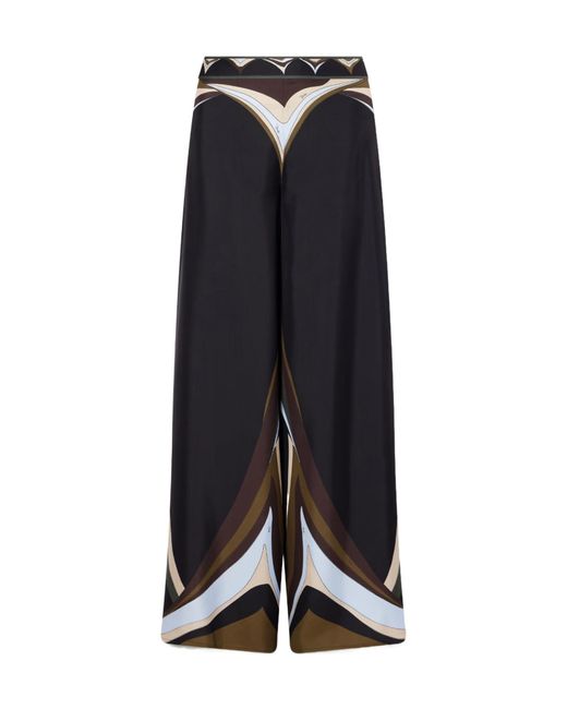 Emilio Pucci Blue Printed Silk-Twill Wide-Leg Pants