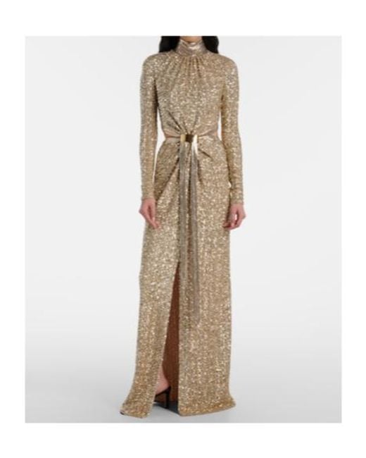 Rabanne Natural Sequined Gathered Gown