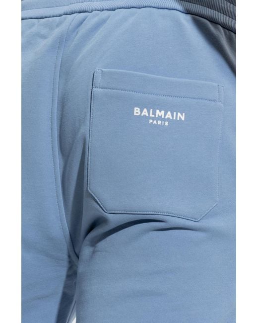 Balmain Blue Drawstring Elastic Waist Track Shorts for men