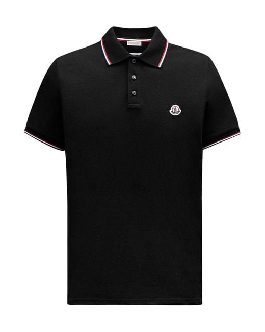 Moncler Black Logo Patch Short-Sleeved Polo Shirt for men