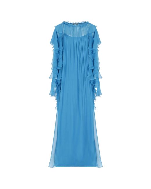 Alberta Ferretti Blue Ruffled Chiffon Gown
