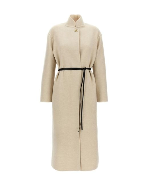 Fabiana Filippi Natural Single-Breasted Belted Coat