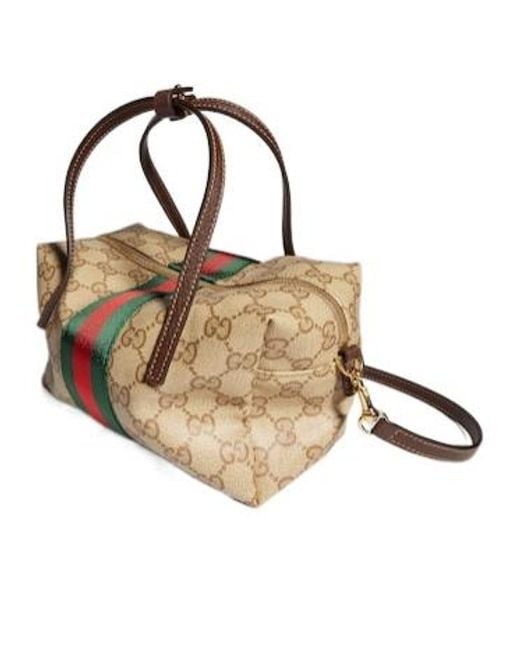 Gucci Brown Web Detailed Mini Boston Bag