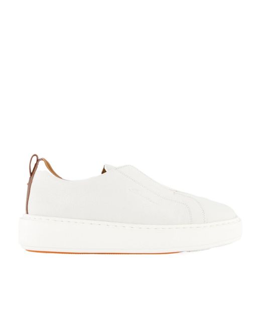 Santoni White Round Toe Slip-On Snrakers